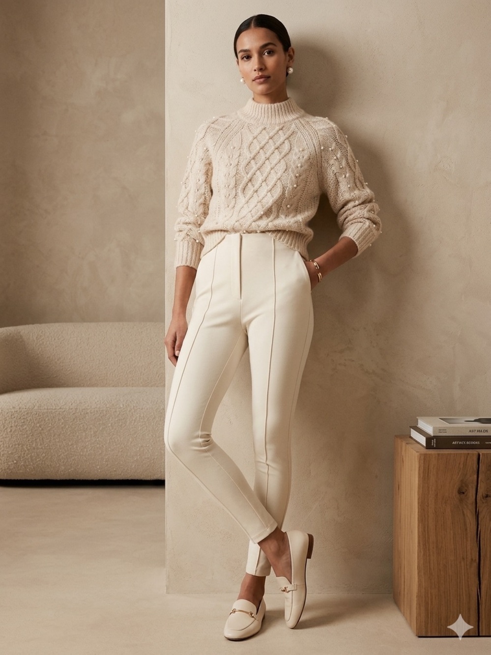 NWOT H&M High-Waisted Crease-Front Trousers – Cream US XS